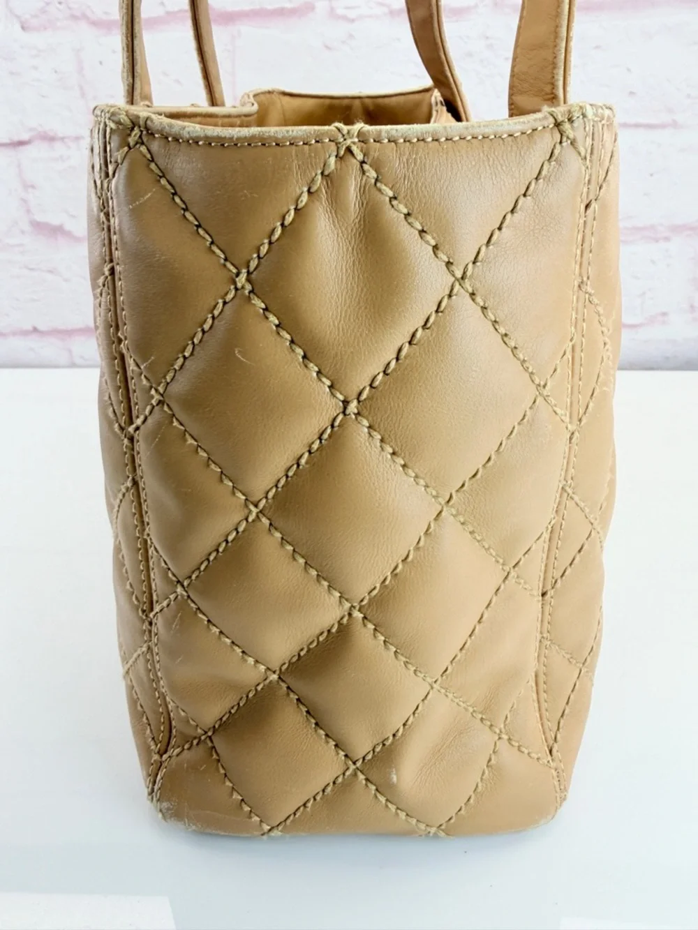 CHANEL Quilted Wild Stitch Tan Calfskin Leather Tote - Picture 6 of 16